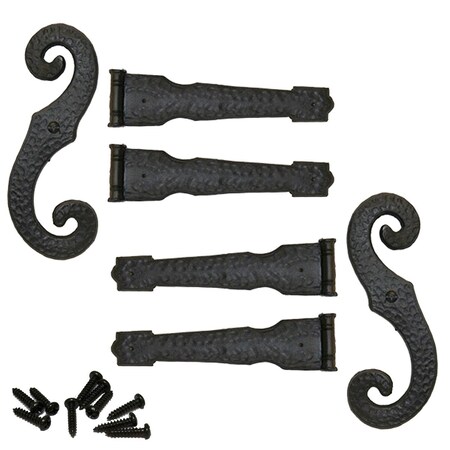 Ekena Millwork Decorative Vinyl Hinge Set, 4 Hinges, 2 S-Hooks, 002 - Black 00970642002